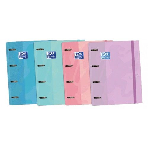 Capa A4 4 argolas pastel com elástico e recarga de folhas pautadas OXFORD